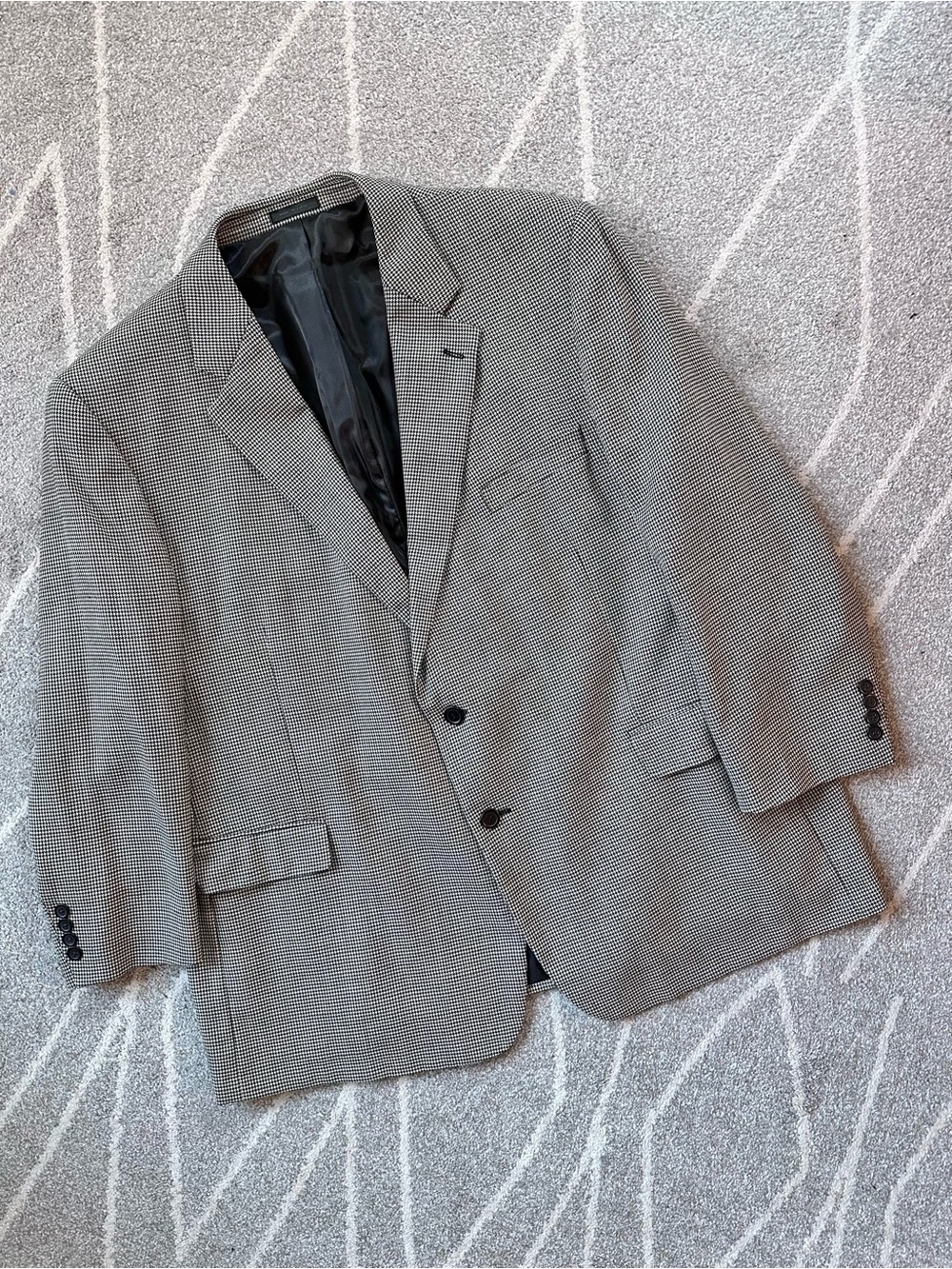 Oleg Cassini Vintage Micro Houndstooth Black and White Wool Blazer 50R